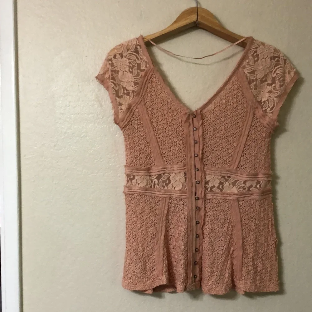 Free People Besties Lace Peplum Peach Top - Picture 7 of 9